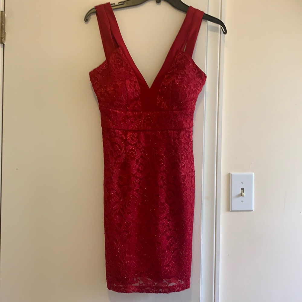 Red dress with glittery lace look! New with tags.
